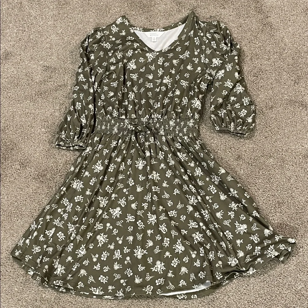 Market & Spruce Olive Dress with White Floral Design